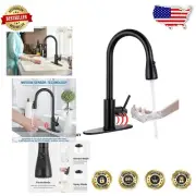 Elegant Touchless Kitchen Sink Faucet with Pull Down Sprayer - Black Finish