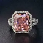 3Ct Emerald Lab-Created Pink Sapphire Halo Split Shank Ring 14K White Gold Over