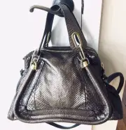 Chole Paraty Metallic Python Medium Top Handle/Shoulder Bag. Org. $3820