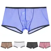 Men's Transparent Boxer Briefs Underwear Breathable Mesh Low Rise Shorts