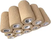 WildCow 4" Tan Vet Wrap Tape Bulk, 12 Pack Cohesive Bandage Wrap, Self Adherent Grip Rolls …