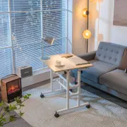CostwayMobile Stand up Computer Desk with 2 Tilting Desktops for Office-Natural