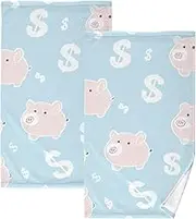 Cartoon Cute Peach Piggy Bank Microfiber Yoga Hand Towels Decorative Towels Terry washcloth Blessed Hand Towels for Bathroom Soft face Towels 100 Percent Cotton Towels Set of 2，Size 28"x16"