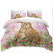 Pink Nature and Flowers Owls Cuddle Quilt Cover