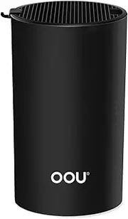 OOU Universal Knife Block Holder, Round Knife Holder, Black, 5.9*5.9*9.84 inch, Holds Up to 11 Knives Plus Scissors or Sharpener, Easy to Clean, Space Saver, Unique Design Slot to Protect Blades
