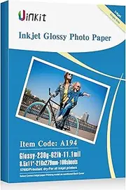 Uinkit 100 Sheets Thick Inkjet Glossy Photo Paper Picture 8.5x11 62lb 230g 11.1mil Cardstock Postcard Brochure For Dye Ink Inkjet Printer