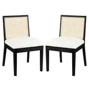 Gretel Wooden-Framed Rattan Boucle Dining Chairs - Set of 2 Black