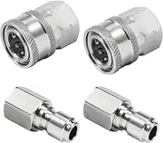 Raincovo Pressure Washer Quick Connect Fittings, 3/8 Inch Adapter Set, Stainless Steel, Female Thread, 4 Pieces