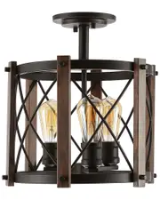 JONATHAN Y Ferme 14in 3-Light Iron Rustic Farmhouse LED Flush Mount