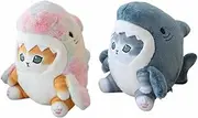8'' Cute Shark Cat Plush Toy Fried Shrimp Cat Stuffed Animal Plushies Doll,Soft Stuffed Shark Kitten Pillow Christmas Birthday Gifts for Kids Boys Girls (Grey Blue+Dazzling Gold)
