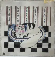 Hand-painted "WATCH CAT" Needlepoint Pillow Canvas 15" x 14 7/8"