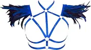 [BYDHSS] Women Feather Strap Bra Body Harness Rave Feather Shoulder Wing Cage Bra Gothic Halloween Punk Festival Party Costume