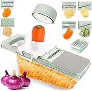 BREENHILL Vegetable Chopper 9 in 1 Vegetable Cutter Mandoline Slicer Dicer Shredder Grater Food Potato Onion Multifunctional Food Processer Easy to Clean(9, Mint Green)