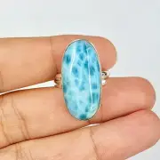 BLUE LARIMAR RING 925 STERLING SILVER AAA QUALITY STONE A+ CRYSTAL - ADJUSTABLE