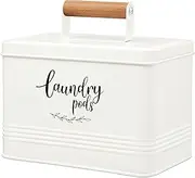 PERFNIQUE Laundry Pods Container, Farmhouse Laundry Pods Holder with Lid for Laundry Room Decor and Accessories, Metal Detergent Pods Container for Laundry Room Organization and Storage (Cream, Pods)
