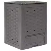 Garden Composter Trash Can Compost Bin with Lid Brown Plastic Rattan vidaXL