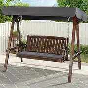 ALFORDSON Outdoor 3-Seater Swing Chair Bench with Adjustable Canopy Charcoal, Wooden Armchair for Patio Garden Park Porch, UV-Resistant Fir Wood Furniture Lounge with Seat Cushion, 380kg Max