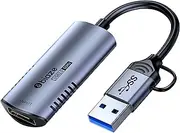 biaze 4K 60Hz HDMI Video Capture Card, 1080P 60Hz USB/Type-C Input, Compatible with Switch/PS5/Laptop/Mobile Phone/MS2130 Camera/Live, No Driver Required, OBS/Zoom/Conference Device