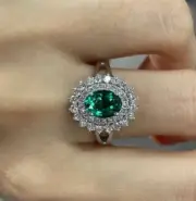 2.16 Ct Oval Cut Natural Emerald Diamond Wedding Ring 14K solid White gold