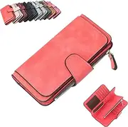 [YUHOCB] Retro Glamorous Multiple Slots Women Wallets, RFID Blocking Cash ID Credit Card Holder Organizer Fashion Purse, Red, Modern