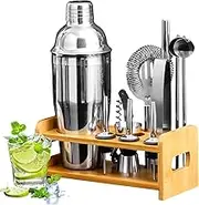 DULCE DOM 13 Pcs Cocktail Shaker Set Bartender Kit with Stand Bar Set Drink Mixer Set with All Essential Accessory Tools Martini Shaker, Jigger, Strainer, Mixer Spoon, Muddler, Liquor Pourers