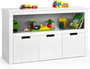 Kids Toy Storage Cabinet with 3 Removable Drawers, Rolling Wheels & Open Shelf,