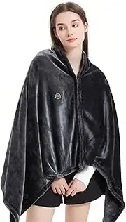 Heated Poncho Blanket USB with Zipper,Adjustable 3 Levels Temperature 59x33.5inch Machine Washable,Wearable Portable Throw Poncho Wrap for Shoulder and Neck