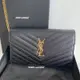 Saint Laurent YSL Monogram V字縫線魚子醬牛皮 山形紋 肩背包 23cm 金鍊 377828