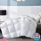 WhatsBedding Queen Feather Comforter, Filled with Feather and Down, White Lig