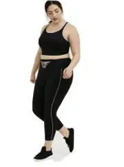Torrid Activewear Set Sports Bra And Pants Size 0/12 NWT Black Pink Trim Lace Up