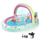 Unicorn Inflatable Play Center Kiddie Pool with Slide and Sprinkler Rainbow