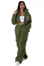 2 Piece Teddy Textured Jacket & Pants Set From By Claude
