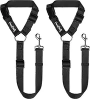 PawsPawty 2 Pack Headrest Dog Car Safety Seat Belt Adjustable Nylon Fabric Car Leash Vehicle Seatbelts Harness for Dogs 2-in-1 Leash and Restraint