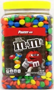 M&Ms Plain Milk Chocolate Candy Pantry Size 62oz Jar M&M's M & M Tub Over 3.8 LB