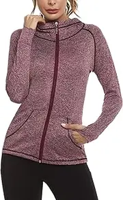 [Sykooria] Woman Plain Zip Up Hoodie Top Ladies Long Sleeve Sport Workout Hooded Jacket Sweatshirt Coat Hoody Jacket with Pockets and Thumb Holes