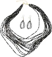 [Yardenfun] Rice Bead Necklace Earrings Boho Beads Strand Collar Necklace Jewelry Kit Blue Necklace Bohemian Earrings Boho Beaded Necklace Retro Earrings Statement Necklace Black