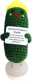 Fxkoolr Handmade Emotional Pickle Gift, Cucumber with Hat Inspirational Card Wooden Base for Women Friend Birthday Easter Mothers Day