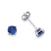 9ct White Gold Created Ceylon Sapphire Stud Earrings in Blue