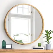 Oikiture 80cm Wooden Wall Mirrors Round Makeup Mirror Vanity Home Decorative
