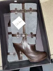 Cole Haan Air Kennedy Gray Wool Brown Leather Womens High Heel Boots 9 B~NIB