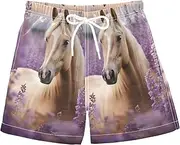 [RPLIFE] Swimming Trunks for Kids, Anti Chafe Swim Trunks Boys 2T, Horse Lavender Field Purple
