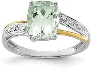 [JewelryWeb] 925 Sterling Silver and 14ct Green Amethyst and Diamond Ring Measures 2x7mm Jewelry Gifts for Women - Ring Size Options Range: L to P