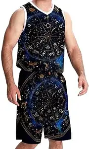 [KQNZT] Basketball Jersey for Men, Outfit Tank Top Track Shorts, Men's Lightweight Rec Tanks, Navy Blue Zodiac Constellation