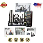 Elegant 13-Piece Barware Set with Recipe Menu - Boston Shaker, Strainer & More