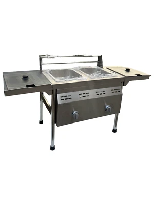 Commercial Double Tank Gas Deep Fryer with Side Benches & Stand – 2 x 10L LPG