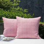 Kevin Textile Pack of 2 Decorative Outdoor Waterproof Throw Pillow Covers Stripe Square Pillowcases Valentines Day Modern Cushion Cases Gifts for Patio Couch Bench 18 x 18 Inch Pink