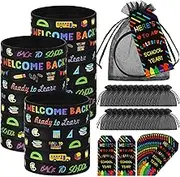Kenning 24 Set Welcome Back to School Rubber Bracelets Gift Set First Day of School Party Shower Supplies Organza Bags and Gift Label Tags Classroom Gifts Goodie Bag Fillers(Black Color)