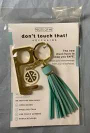 Pieces of Me Don't Touch That! Keychains Gold Tone & Aqua Teal Tassel NEW