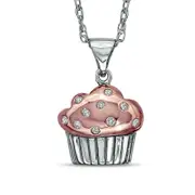 Natural Diamond Accent Cupcake Pendant in Sterling Silver with 18K Rose Gold Plate