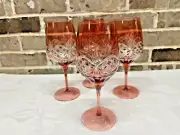 Pottery Barn 4 Blush Pink Antique Cut Wine Stem Glasses 4 Pc Set NEW